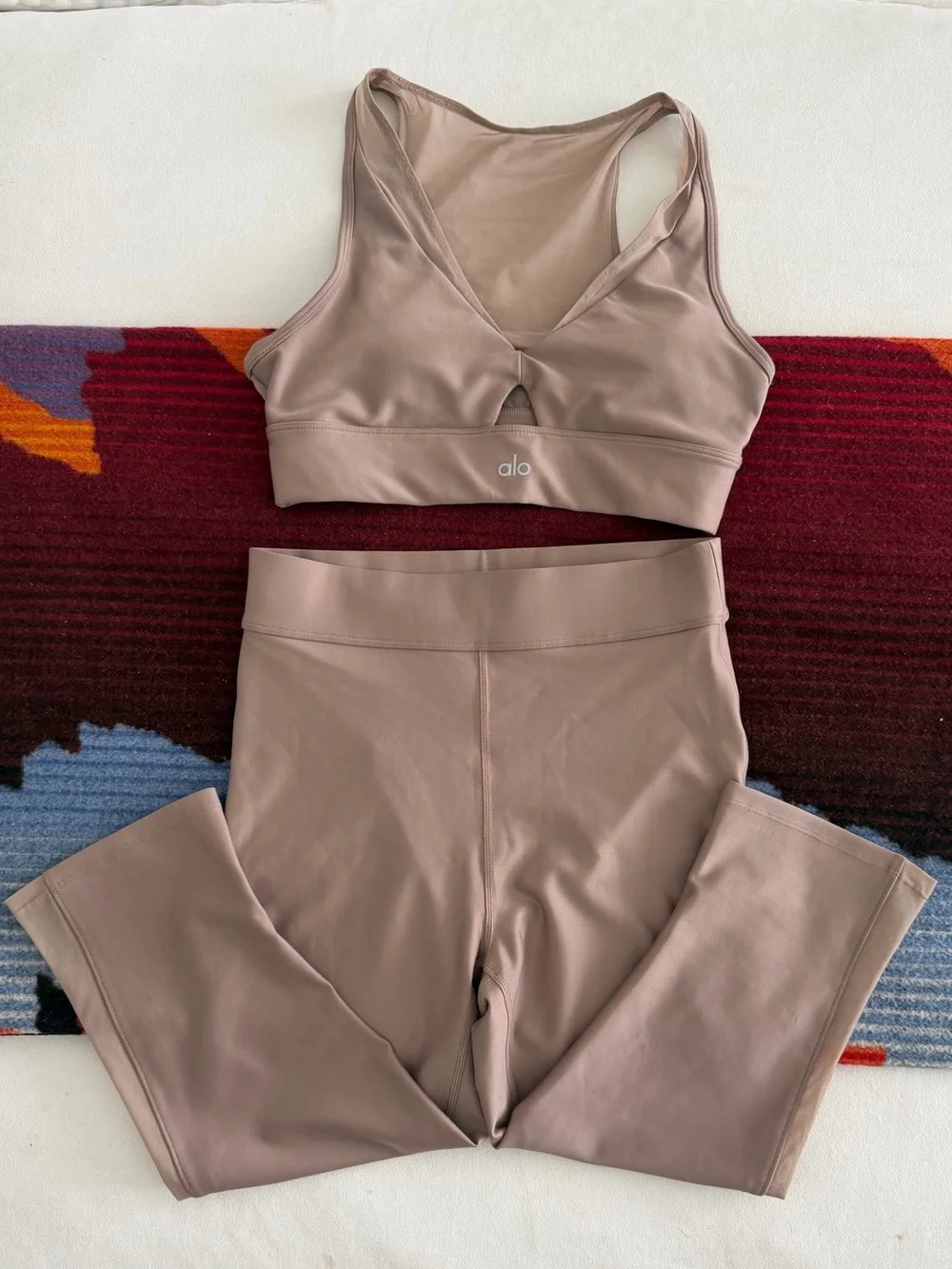ALO Yoga Taupe Beige Sports Bra and High-Waist capri Leggings Set